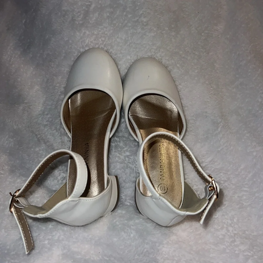 White Ankle Strap Closed-Toe Heels